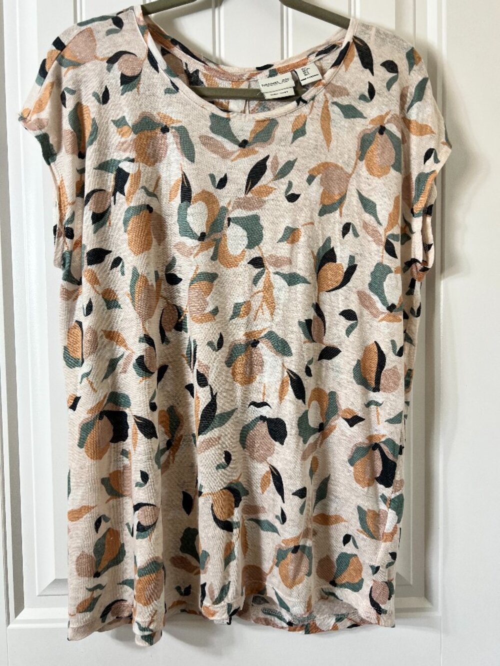 Rachel Zoe 100% Linen Floral Button Back Blouse Top Large L Boho Coastal
